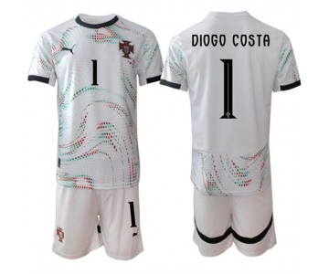 Men's Portugal Team #1 Diogo Costa 2025 White Away Soccer Jersey Suit
