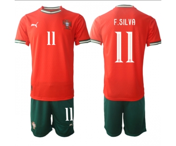 Men's Portugal Team #11 Fabio Silva 2025 Red Home Soccer Jersey Suit