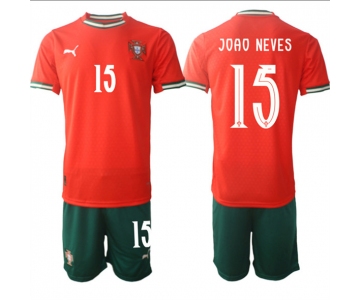Men's Portugal Team #15 Joao Neves 2025 Red Home Soccer Jersey Suit
