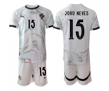 Men's Portugal Team #15 Joao Neves 2025 White Away Soccer Jersey Suit