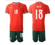 Men's Portugal Team #18 Pedro Neto 2025 Red Home Soccer Jersey Suit