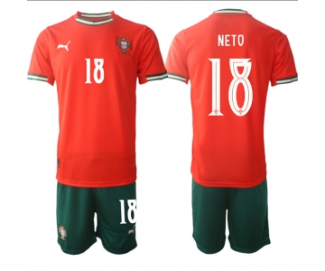Men's Portugal Team #18 Pedro Neto 2025 Red Home Soccer Jersey Suit