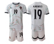 Men's Portugal Team #19 Nuno Mendes 2025 White Away Soccer Jersey Suit