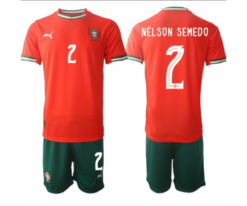 Men's Portugal Team #2 Nélson Semedo 2025 Red Home Soccer Jersey Suit