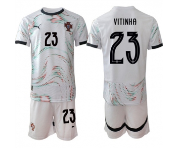 Men's Portugal Team #23 Vitinha 2025 White Away Soccer Jersey Suit