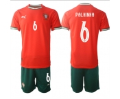 Men's Portugal Team #6 Joao Palhinha 2025 Red Home Soccer Jersey Suit