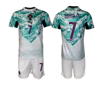 Men's Portugal Team #7 Cristiano Ronaldo Green 2026 World Cup Away Soccer Jersey Suit