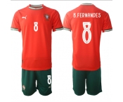 Men's Portugal Team #8 B.Fernandes 2025 Red Home Soccer Jersey Suit