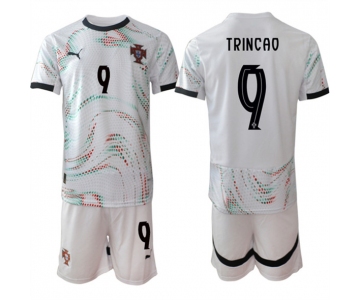 Men's Portugal Team #9 Trincao 2025 White Away Soccer Jersey Suit
