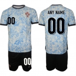 Men's Portugal Team Custom 2024-25 White Blue Away Soccer Jersey Suit