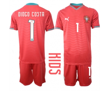 Youth Portugal #1 DIOGO COSTA National Team FIFA x World Cup 2026 Home Red On Eusebio special edition Kids Jersey