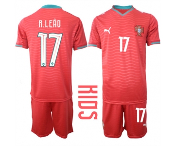 Youth Portugal #17 R.LEAO National Team FIFA x World Cup 2026 Home Red On Eusebio special edition Kids Jersey