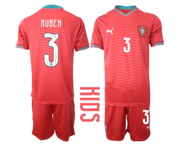 Youth Portugal #3 RUBEN National Team FIFA x World Cup 2026 Home Red On Eusebio special edition Kids Jersey