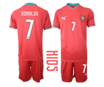 Youth Portugal #7 RONALDO National Team FIFA x World Cup 2026 Home Red On Eusebio special edition Kids Jersey