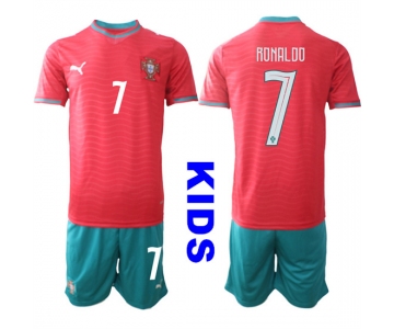 Youth Portugal #7 RONALDO National Team FIFA x World Cup 2026 Home Red On Eusebio special edition Kids Jerseys