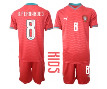 Youth Portugal #8 B.FERNANDES National Team FIFA x World Cup 2026 Home Red On Eusebio special edition Kids Jersey