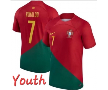 Youth Portugal Team #7 Cristiano Ronaldo Red Green Soccer Jersey
