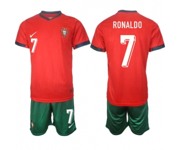 Youth Portugal Team #7 Ronaldo 2024-25 Red Home Soccer Jersey Suit