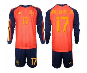Men's Spain #17 WILLIAMS JR. National Team FIFA x World Cup 2026 Long Sleeve Home Red On Field Jerseys