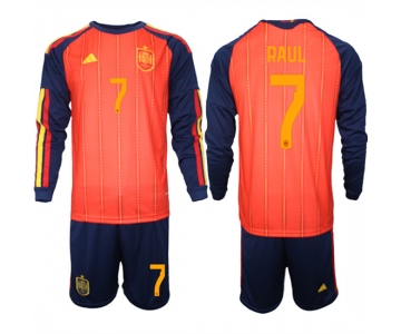 Men's Spain #7 RAUL National Team FIFA x World Cup 2026 Long Sleeve Home Red On Field Jerseys