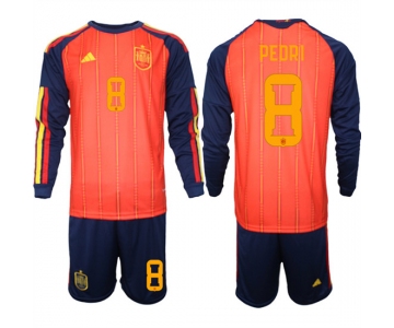 Men's Spain #8 PEDRD National Team FIFA x World Cup 2026 Long Sleeve Home Red On Field Jerseys