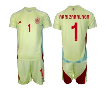 Men's Spain Team #1 Kepa Arrizabalaga 2024-25 Yellow Away Soccer Jersey Suit