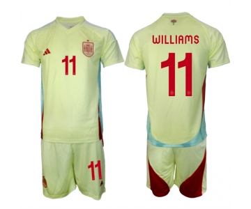 Men's Spain Team #11 Nico Williams 2024-25 Yellow Away Soccer Jersey Suit