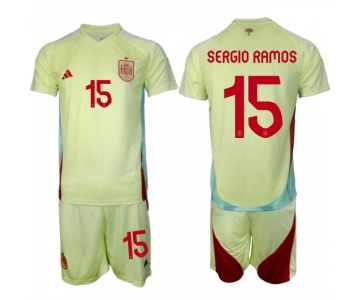 Men's Spain Team #15 Sergio Ramos 2024-25 Yellow Away Soccer Jersey Suit