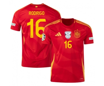 Men's Spain Team #16 Olivia Rodrigo Scarlet 2024 Home Soccer Jersey