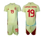 Men's Spain Team #19 Lamine Yamal 2024-25 Yellow Away Soccer Jersey Suit