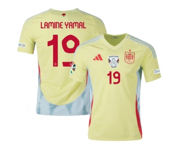 Men's Spain Team #19 Lamine Yamal Yellow 2024 Away Soccer Jersey