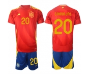 Men's Spain Team #20 Dani Carvajal 2024-25 Red Home Soccer Jersey Suit