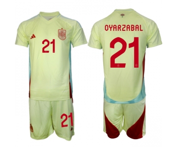 Men's Spain Team #21 Mikel Oyarzabal 2024-25 Yellow Away Soccer Jersey Suit
