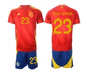 Men's Spain Team #23 Unai Simón 2024-25 Red Home Soccer Jersey Suit