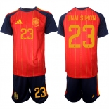 Men's Spain Team #23 Unai Simón 2025-26 Red Home Soccer Jersey Suit