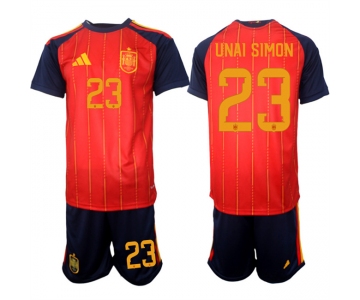 Men's Spain Team #23 Unai Simón 2025-26 Red Home Soccer Jersey Suit