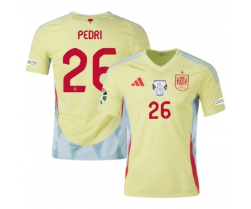 Men's Spain Team #26 Pedri Yellow 2024 Away Soccer Jersey