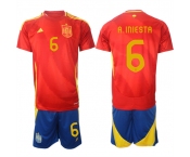 Men's Spain Team #6 Andrés Iniesta 2024-25 Red Home Soccer Jersey Suit