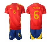 Men's Spain Team #6 Mikel Merino 2024-25 Red Home Soccer Jersey Suit