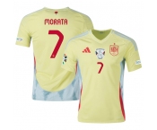 Men's Spain Team #7 Alvaro Morata Yellow 2024 Away Soccer Jersey