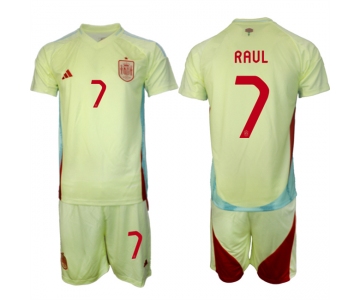 Men's Spain Team #7 Raúl 2024-25 Yellow Away Soccer Jersey Suit