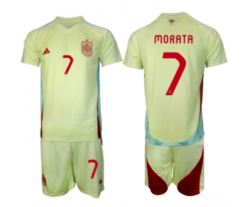 Men's Spain Team #7 álvaro Morata 2024-25 Yellow Away Soccer Jersey Suit
