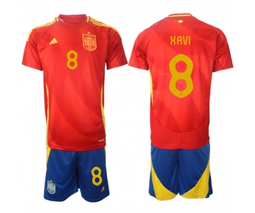 Men's Spain Team #8 Xavi 2024-25 Red Home Soccer Jersey Suit