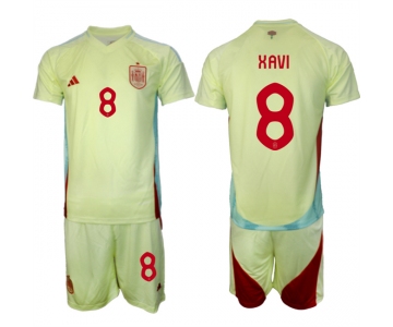 Men's Spain Team #8 Xavi 2024-25 Yellow Away Soccer Jersey Suit