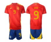 Men's Spain Team #9 Gavi 2024-25 Red Home Soccer Jersey Suit