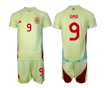 Men's Spain Team #9 Gavi 2024-25 Yellow Away Soccer Jersey Suit