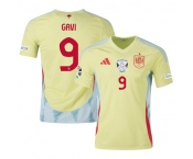Men's Spain Team #9 Gavi Yellow 2024 Away Soccer Jersey