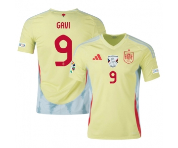 Men's Spain Team #9 Gavi Yellow 2024 Away Soccer Jersey