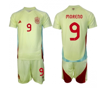 Men's Spain Team #9 Gerard Moreno 2024-25 Yellow Away Soccer Jersey Suit