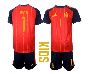 Youth Spain #1 RAYA National Team FIFA x World Cup 2026 Home Red On Field Kids Jerseys